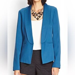 Forever 21 Women’s Teal Textured Woven Blazer Size XS Shawl Lapel Welt Pockets